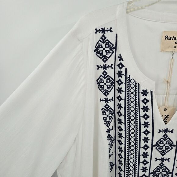 Savanna Jane NWT embroidered Boho peasant dress Size 3X white & blue - Picture 2 of 9